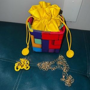 Tetris style Clutch hand bag with gold chain